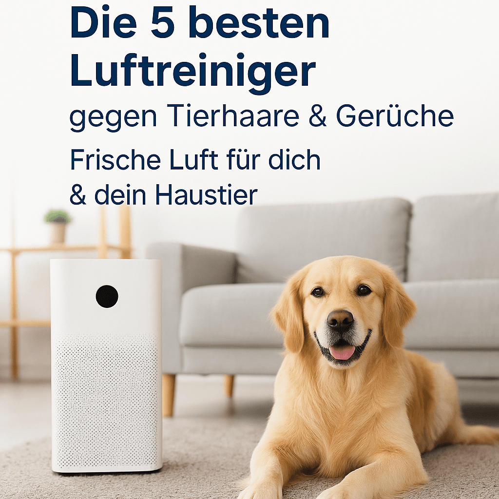 Bester Luftreiniger für Haustierhaare 2025 – Hund neben Luftreiniger