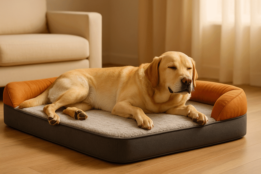 orthopaedisches-hundebett-test OrthopĂ€disches Hundebett Test 2025 â Labrador im Memory Foam Bett