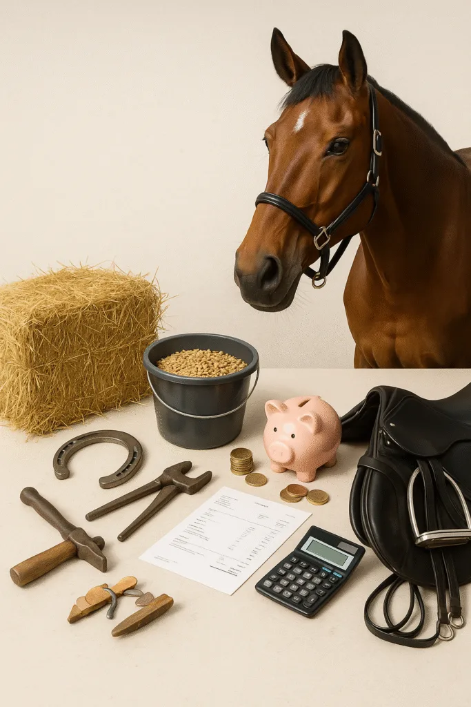 Pferd im Stall mit Paddock und Raufutter
