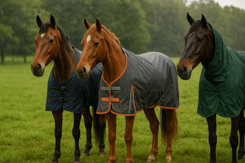 Beste Pferdedecken - Drei Pferde mit Pferdecke