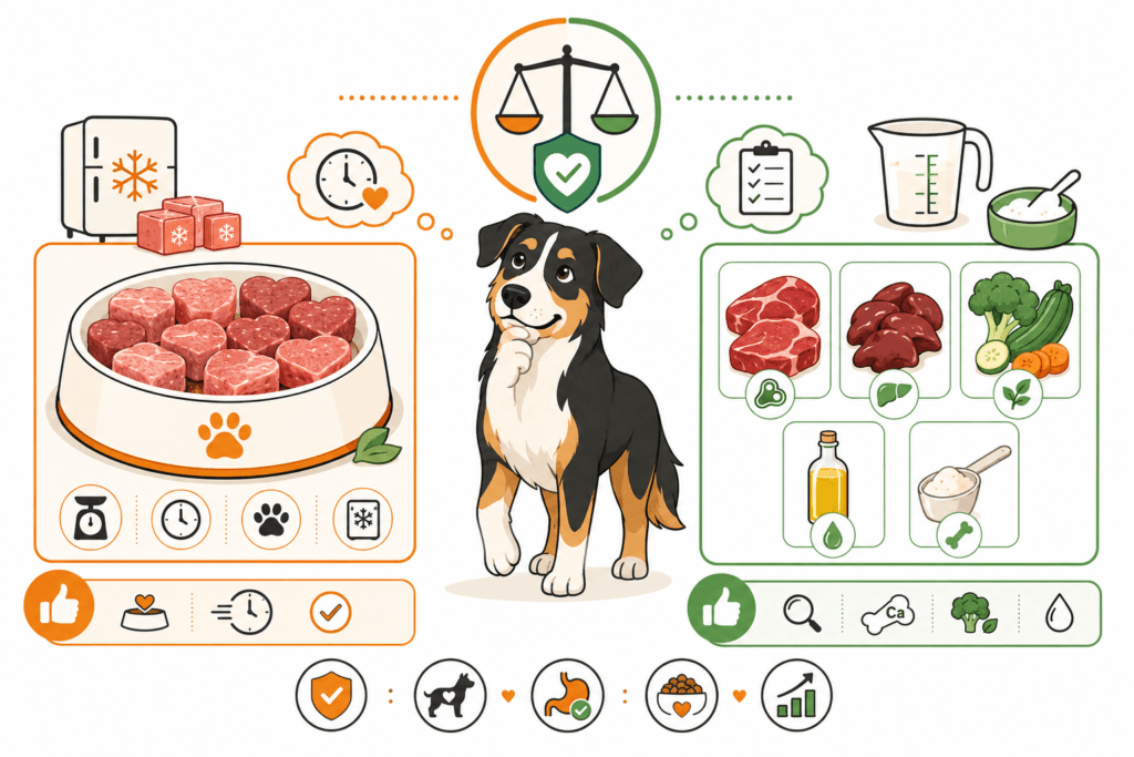BARF-Komplettmenü vs selbst zusammenstellen für Hunde im Vergleich