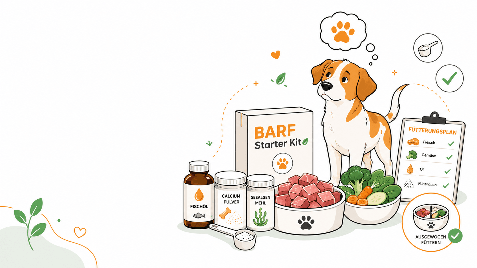 Hund steht vor Barf Starter Kit