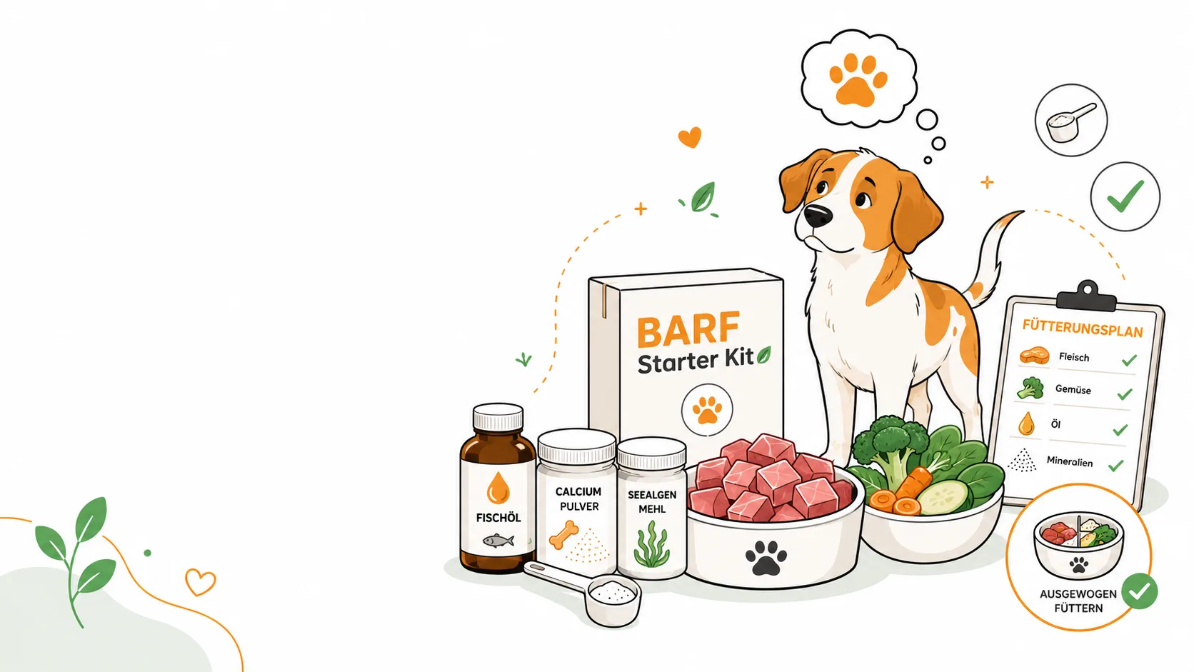 Hund steht vor Barf Starter Kit