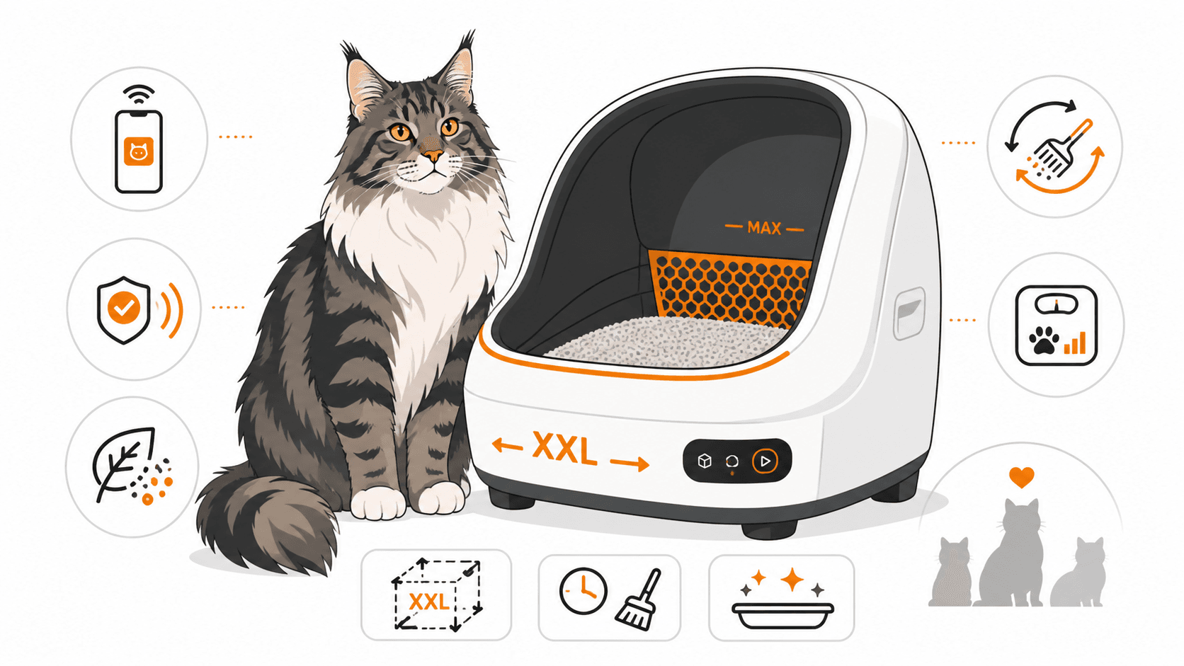 Selbstreinigendes Katzenklo für große Katzen Maine Coon