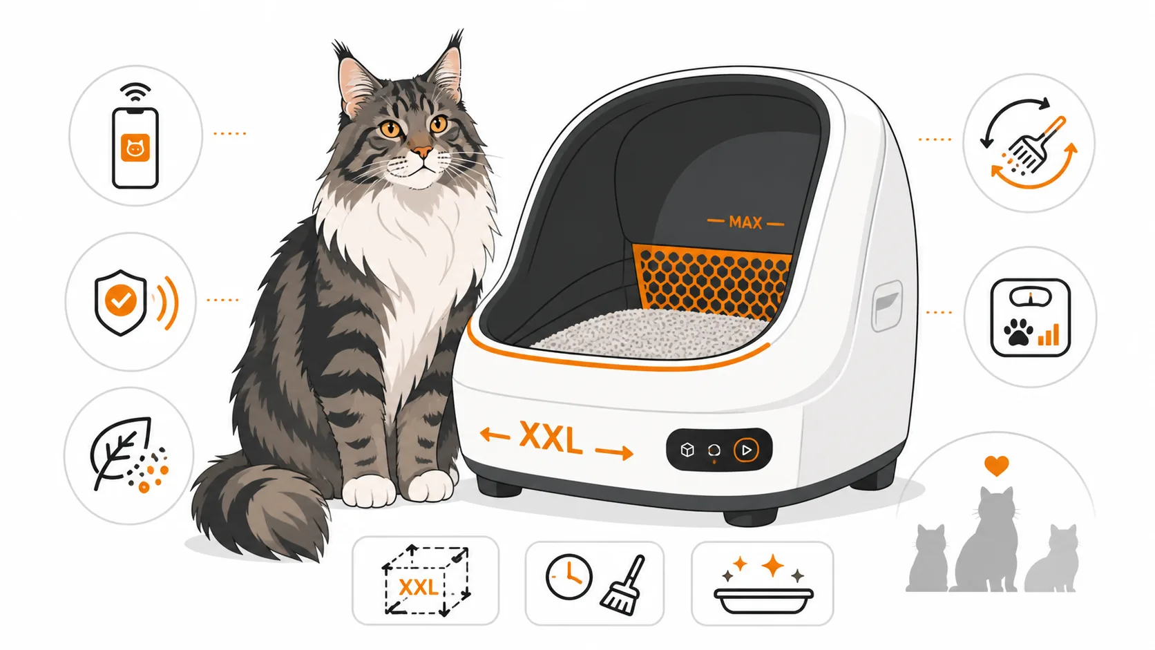 Selbstreinigendes Katzenklo für große Katzen Maine Coon