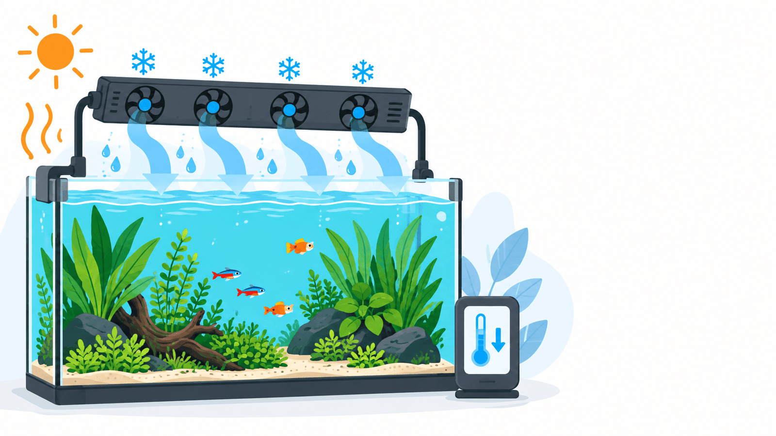 Aquarium-Lüfter im Vergleich zur Kühlung eines Aquariums im Sommer