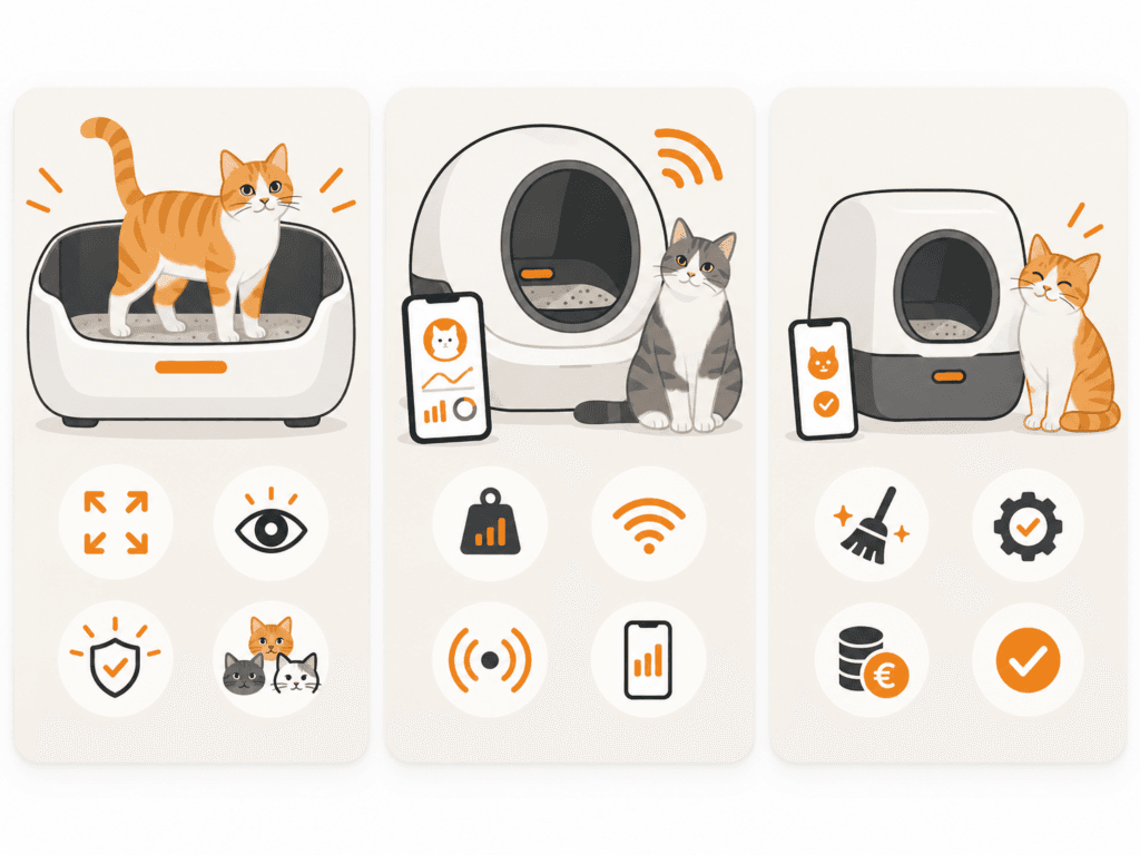 automatisches-katzenklo-vergleich-open-top-premium-preis-leistung Vergleich automatischer Katzenklos nach Platzangebot, Smart-Funktionen und Preis-Leistung