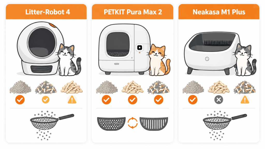 Katzenstreu-Kompatibilität für Litter-Robot, PETKIT Pura Max 2 und Neakasa M1 Plus
