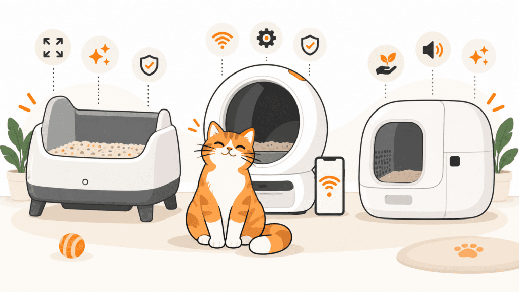 Neakasa M1 Plus, Litter-Robot 4 und PETKIT Pura Max 2 im Vergleich
