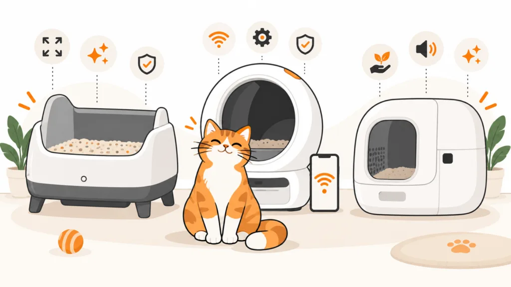 Neakasa M1 Plus, Litter-Robot 4 und PETKIT Pura Max 2 im Vergleich