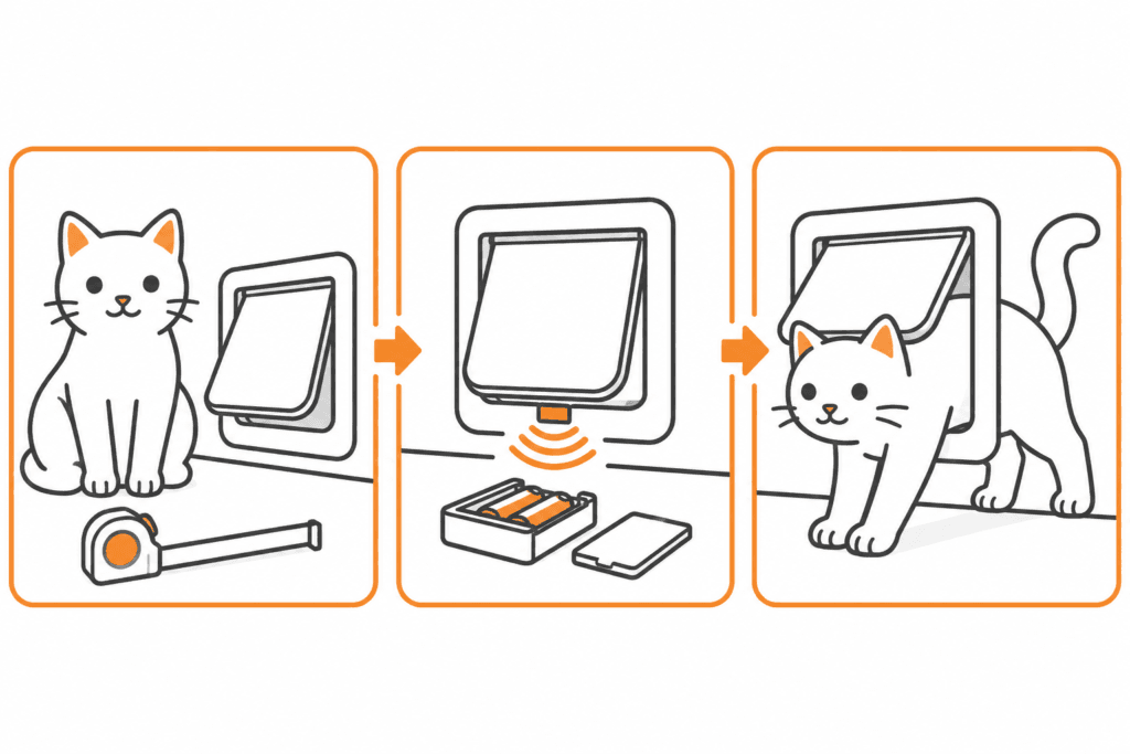 mikrochip-katzenklappe-infografik Drei Prüfpunkte für eine Katzenklappe: Öffnungsgröße, Chip- und Batterietechnik sowie ruhige Gewöhnung