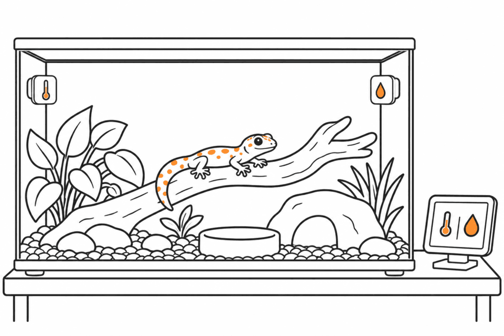 Terrarium mit separat platzierten Klimasensoren und unabhängiger Anzeige